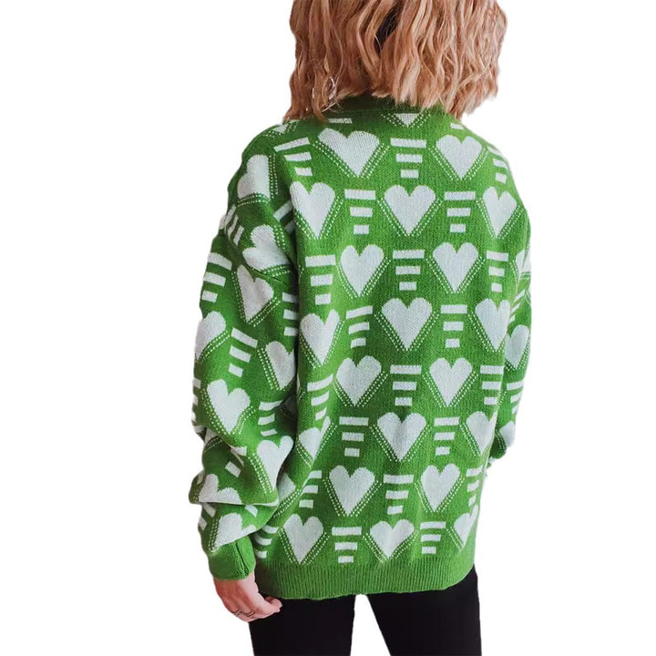 Damen kuscheliger Oversized-Pullover mit herzförmigem Muster Drune