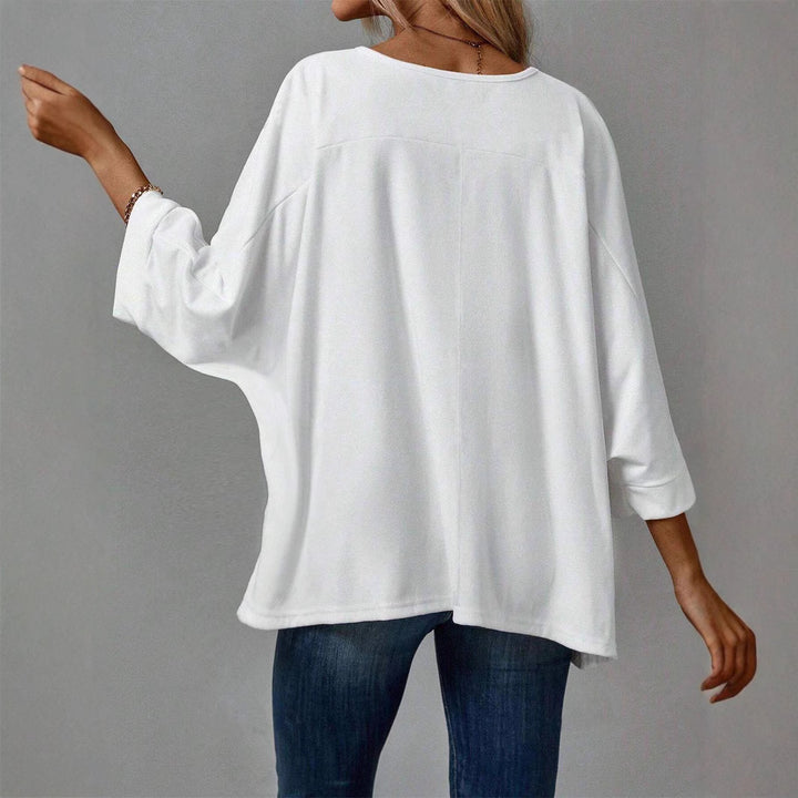 Damen Oversize Tunika‑Bluse mit U‑Boot‑Ausschnitt und dreiviertelärmeln Drune
