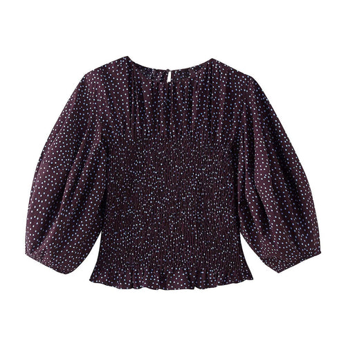 Damen Gesmoktes Polka-Dot-Blusenshirt mit Ballonärmeln Drune