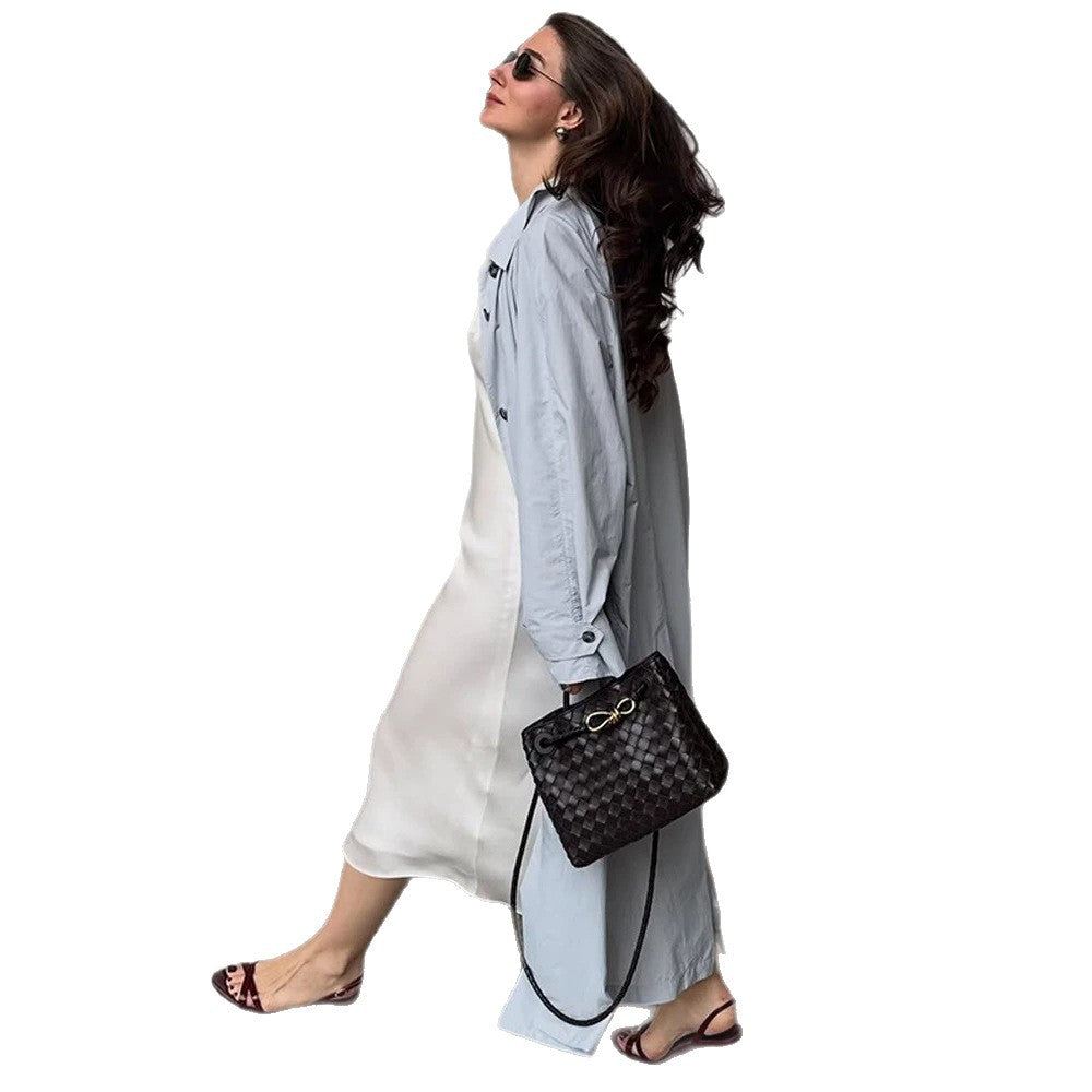 Damen Leichter langer Trenchcoat aus technischem Material mit verdeckter Knopfleiste und lockerem Fall Drune
