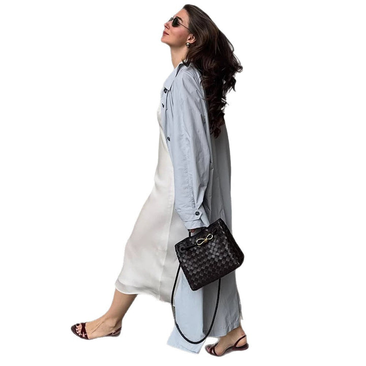 Damen Leichter langer Trenchcoat aus technischem Material mit verdeckter Knopfleiste und lockerem Fall Drune