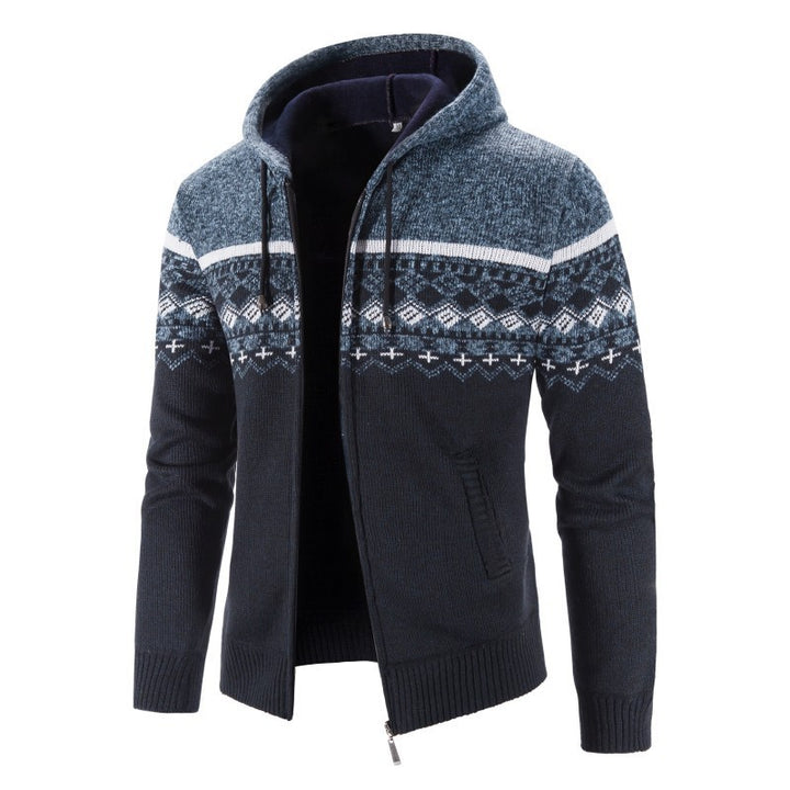 Herren Melierte Strickjacke mit Kapuze und Norweger-Muster Drune