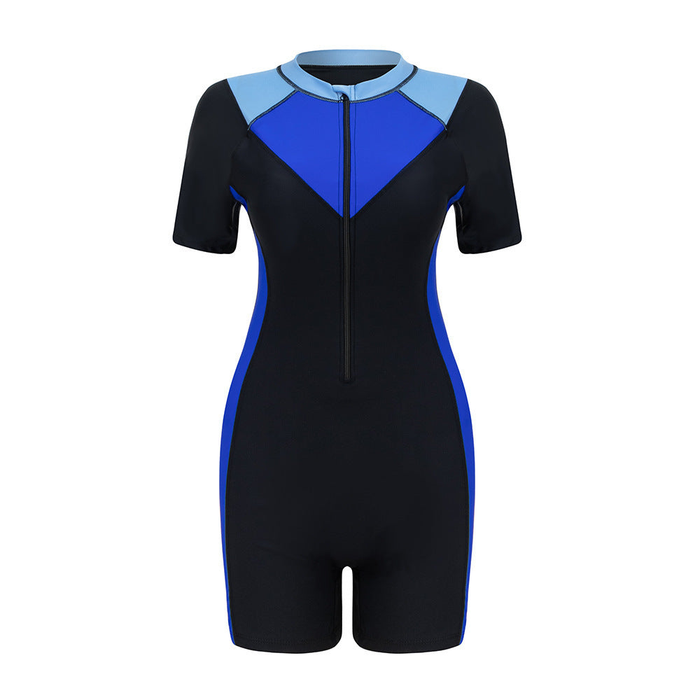 Damen Sportlicher Schwimmanzug mit kurzem Arm und stylischem Farbkontrast Drune