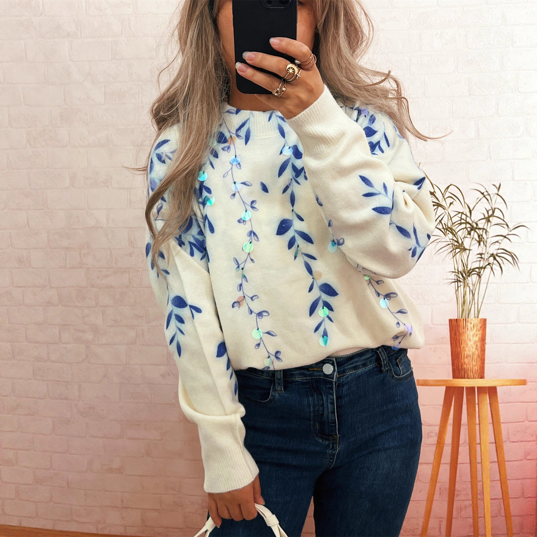 Damen kuscheliger Oversized-Pullover mit floralem Applikationsdesign Drune