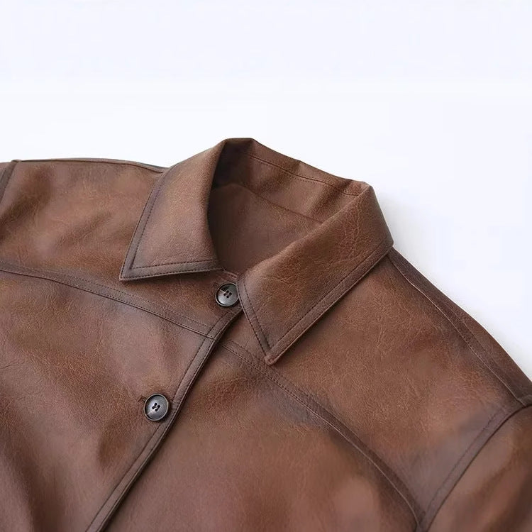 Damen nan kurzer Kunstleder-Blouson mit Hemdkragen, aufgesetzten Klappentaschen und sichtbarer Knopfleiste Drune