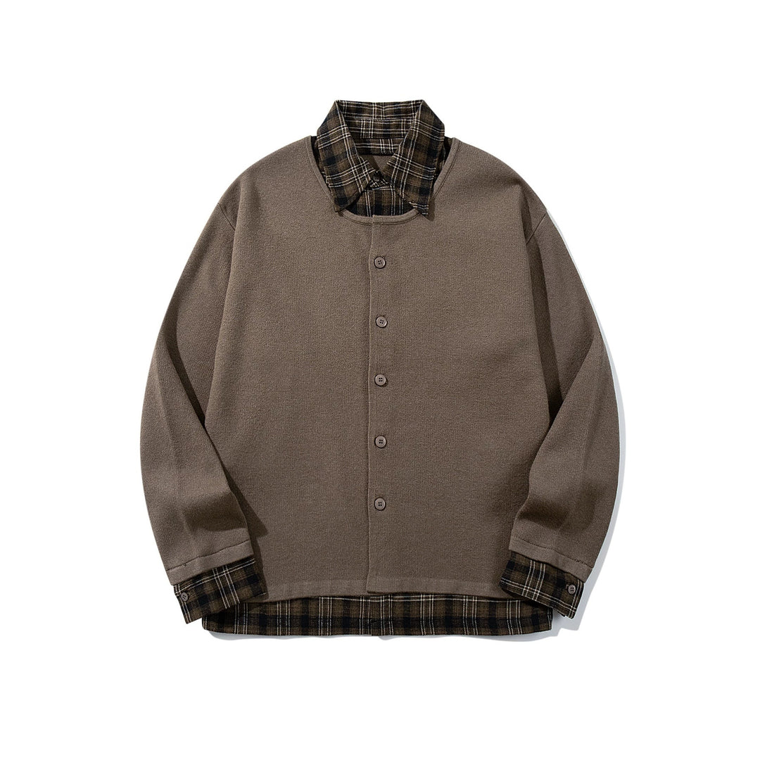 Herren Karierter Flanellhemd-Layer mit offenem Strickcardigan Drune
