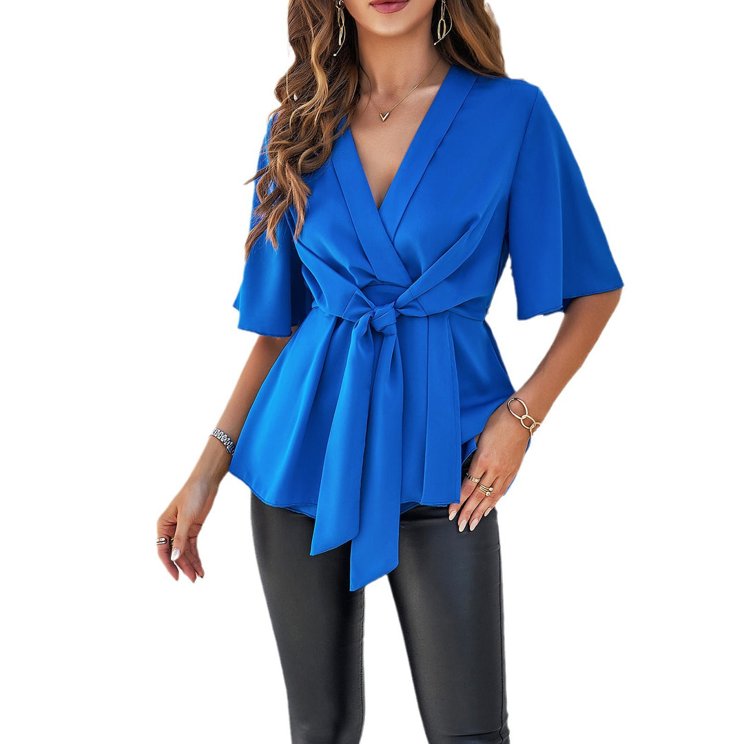 Damen Wickelbluse mit modernen Ärmeln und Knotendetail Drune