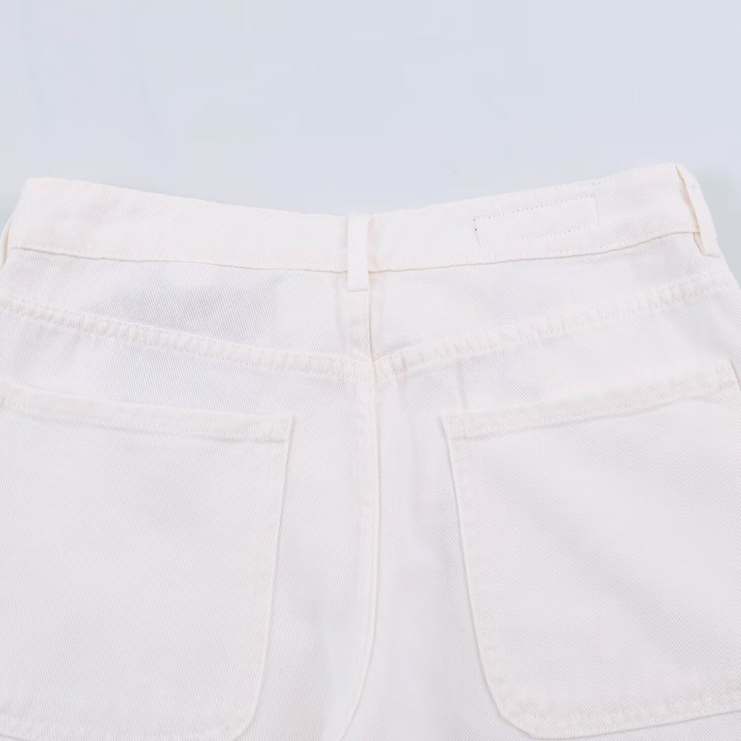 Damen weite Jeanshose mit hoher Taille, Bügelfalte und aufgesetzten Taschen Drune