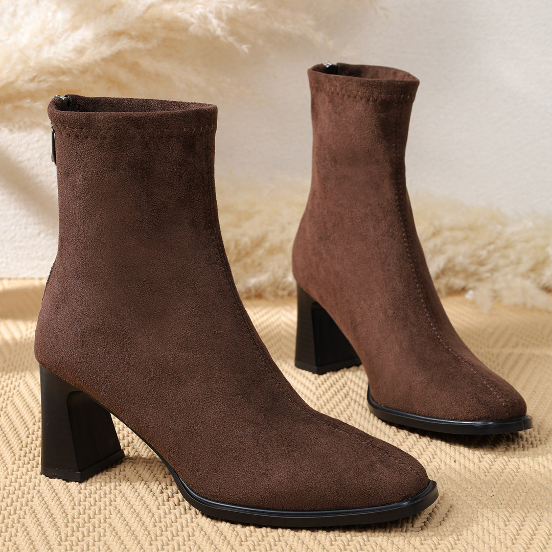 Damen Elegante Stiefeletten aus Wildleder mit Blockabsatz Drune