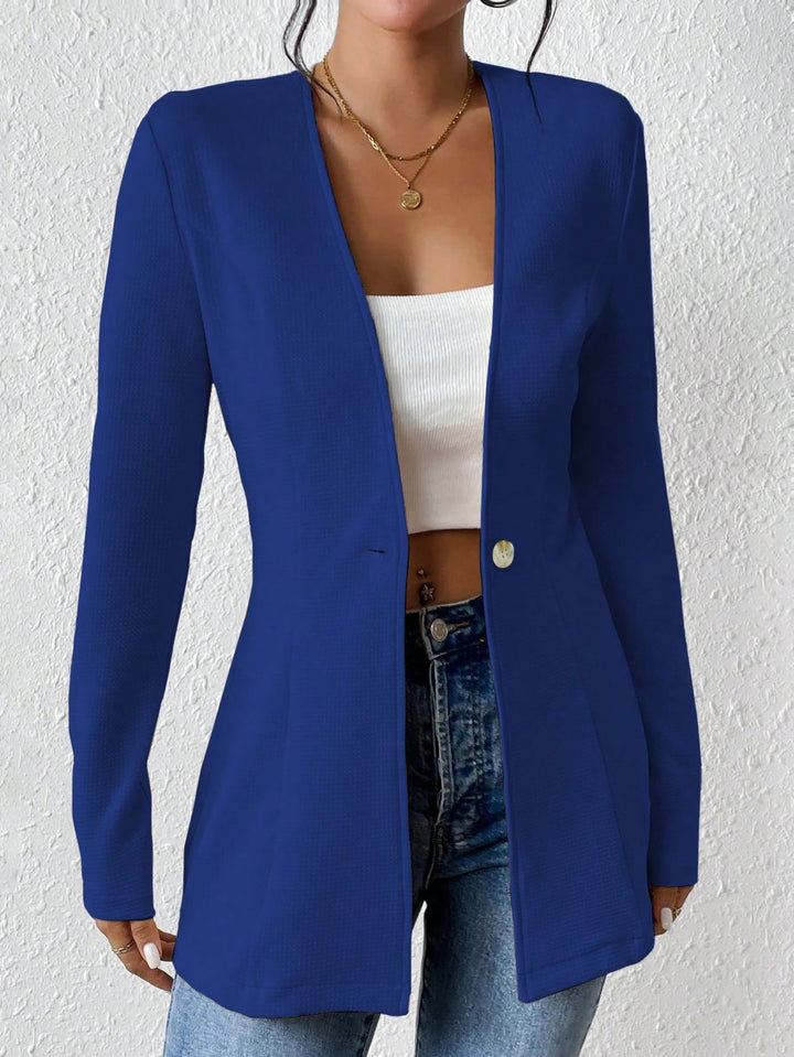 Damen Taillierter kragenloser Longblazer mit Ein-Knopf-Verschluss Drune