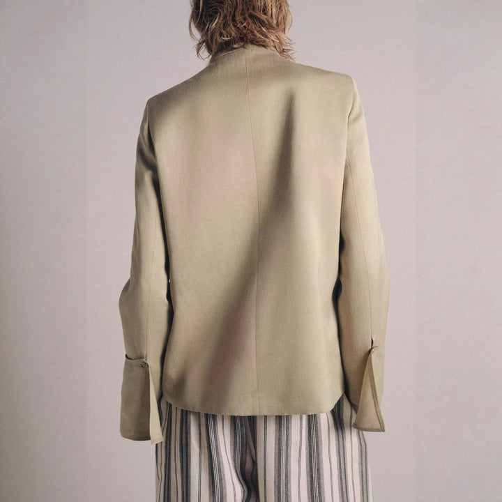 Damen Elegantes Cape-Kurzmantel mit Stehkragen, asymmetrischem Überschlag und Ärmelklappen Drune