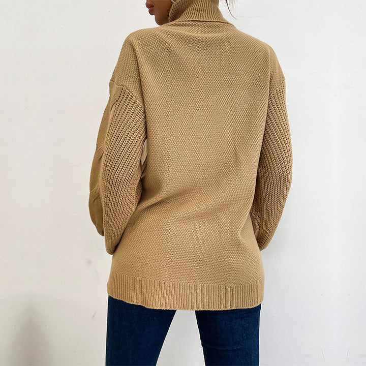 Damen Rollkragenpullover mit Zopfmuster und Oversize-Silhouette Drune