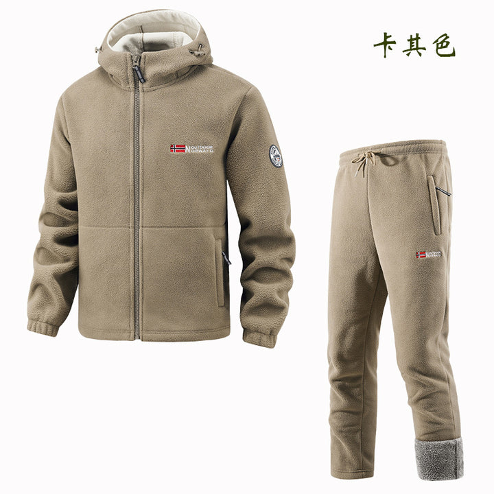 Herren Thermo-Fleece-Set mit Kapuzenjacke, Sherpa-gefüttert und elastischer Jogginghose Drune