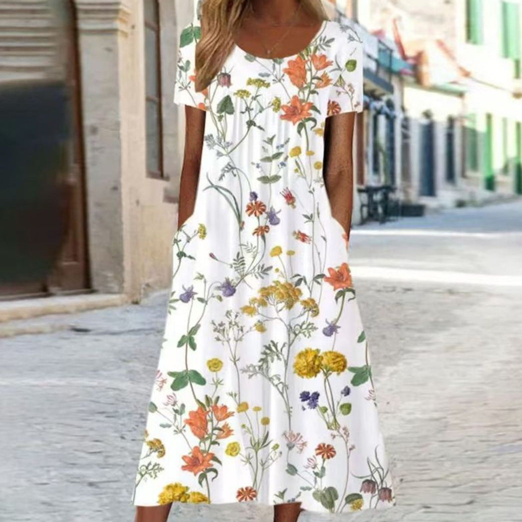 Damen Sommerkleid mit botanischem Muster Drune