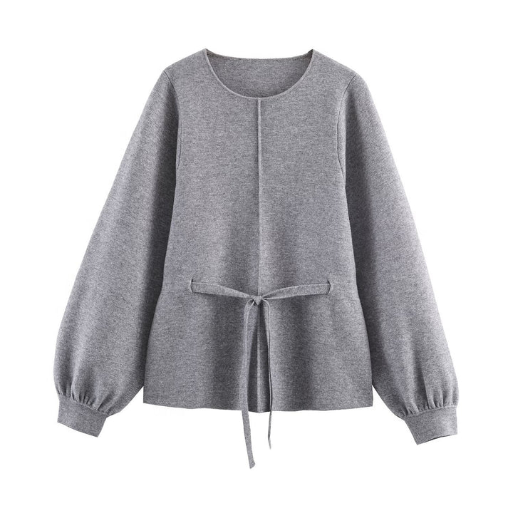 Damen Feinstrick-Pullover mit Tunnelzug‑Taillenband und Ballonärmeln Drune