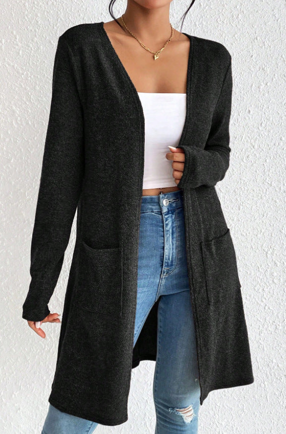 Damen nan offener Longcardigan mit aufgesetzten Taschen und weichem Feinstrick Drune