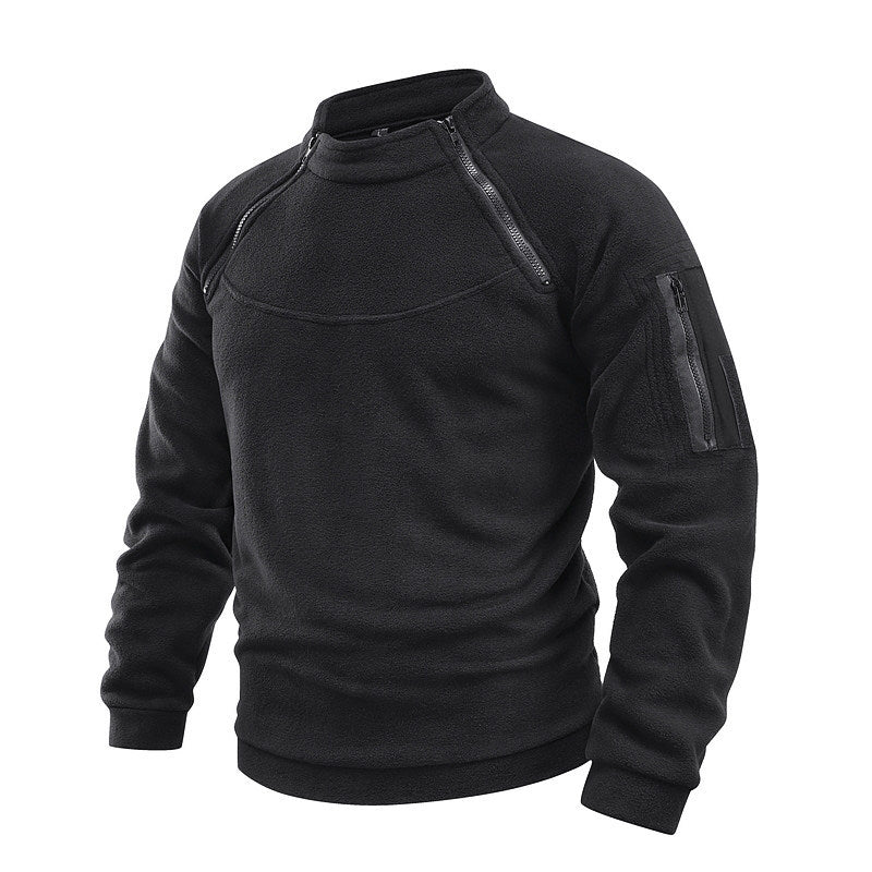 Herren Thermo-Tactical-Sweatshirt mit Fleece-Innenfutter, Reißverschluss-Schultern & Armtasche Drune
