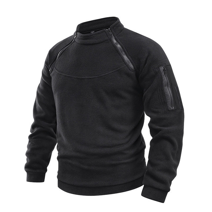 Herren Thermo-Tactical-Sweatshirt mit Fleece-Innenfutter, Reißverschluss-Schultern & Armtasche Drune