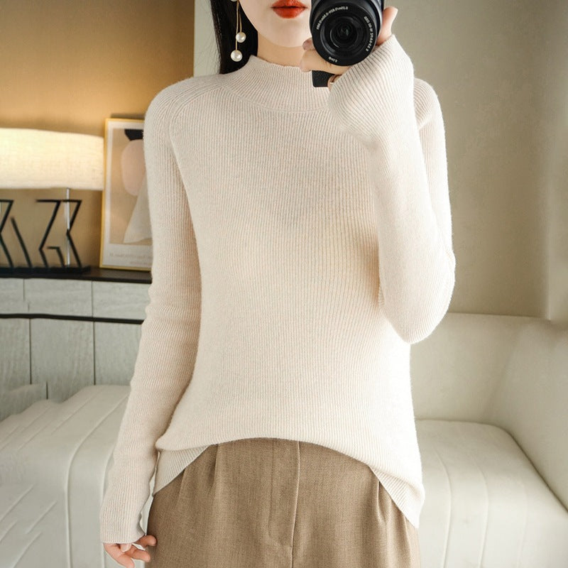 Damen Schmal geschnittener Stehkragenpullover aus leichtem Feinstrick mit feiner Rippenstruktur Drune