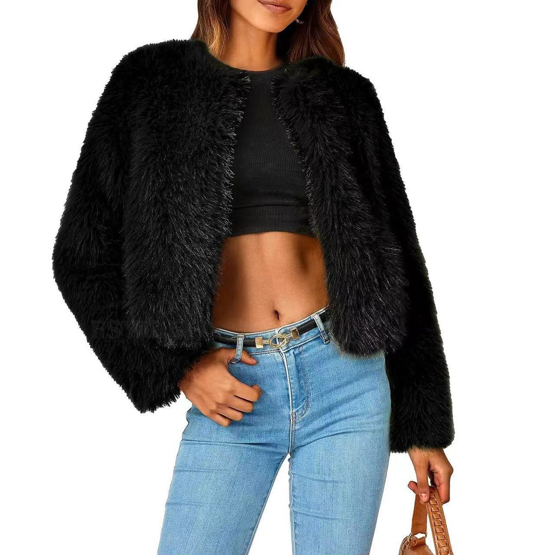 Damen Fleecejacke mit luxuriösem Fell-Design und voluminösen Ärmeln Drune