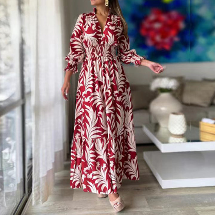 Damen Maxikleid mit voluminösen Ärmeln und floralem Druck Drune