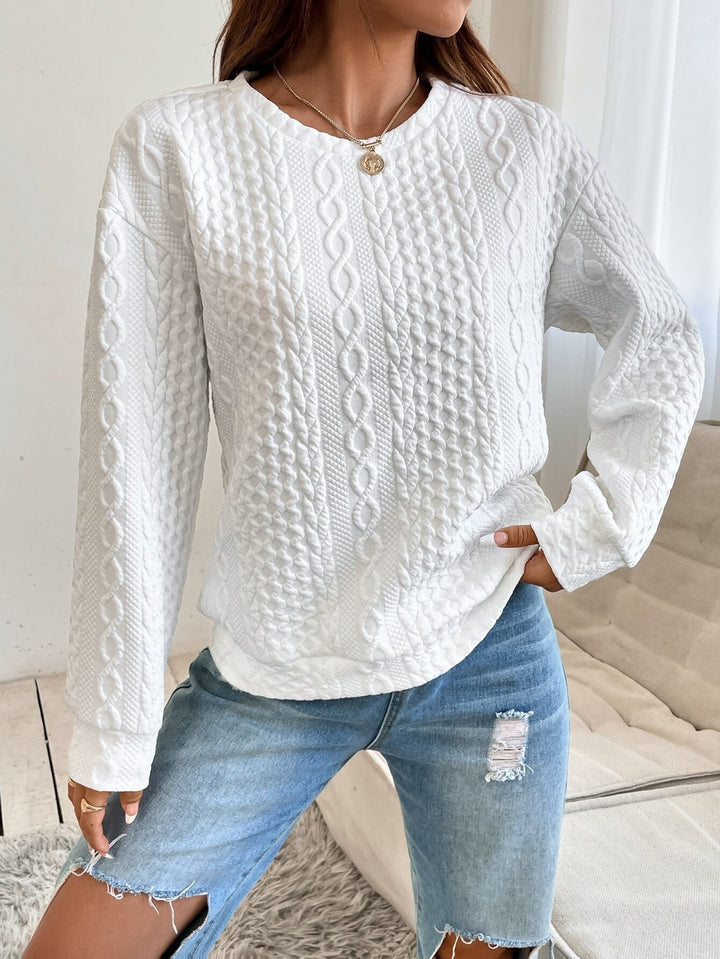 Damen Zopfmuster‑Sweatshirt mit Rundhals, texturierter Oberfläche und lockerer Passform Drune