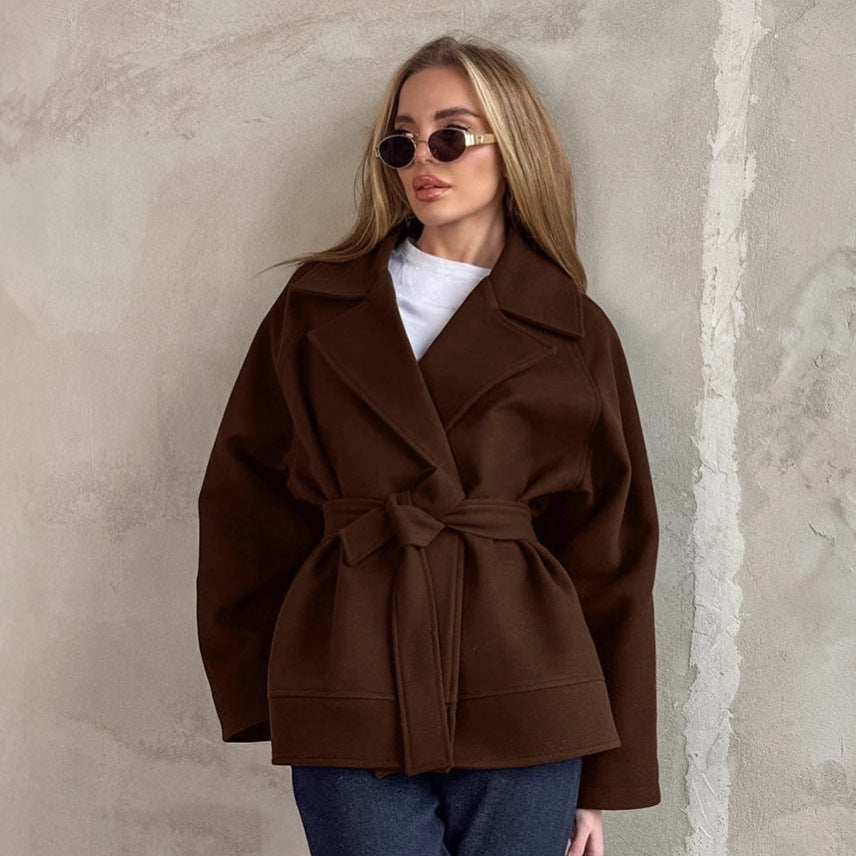 Damen Elegante Wickeljacke mit Gürtel und lässigem Schnitt Drune