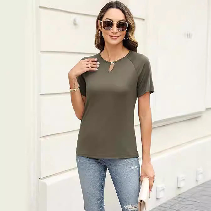 Damen modisches T-Shirt mit dekorativem Schlitz Drune