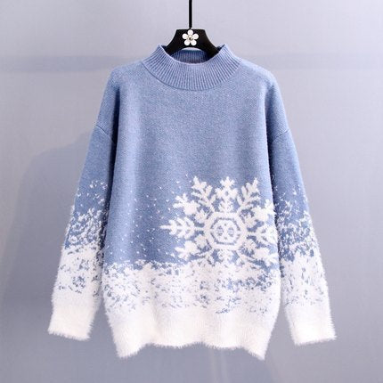 Damen Grobstrickpullover mit winterlichem Schneeflockenmuster und kuscheligem Material Drune