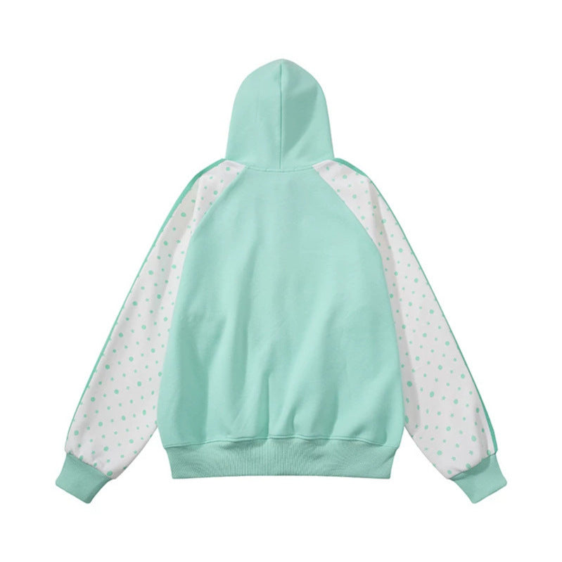Damen Kapuzen‑Sweatjacke mit durchgehendem Reißverschluss, Raglanärmeln und Polka‑Dot‑Einsätzen Drune