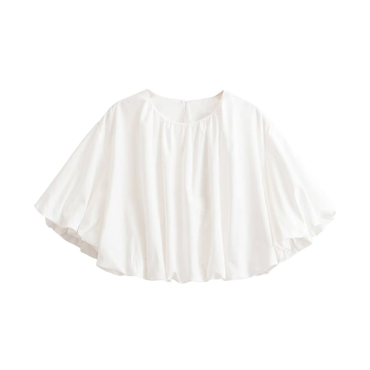 Damen Weites Cape-Top aus fließendem Satin mit Rundhalsausschnitt Drune