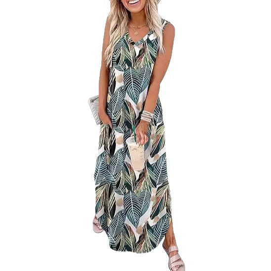 Damen Maxi-Kleid mit modernem V-Ausschnitt und praktischem Taschendesign Drune