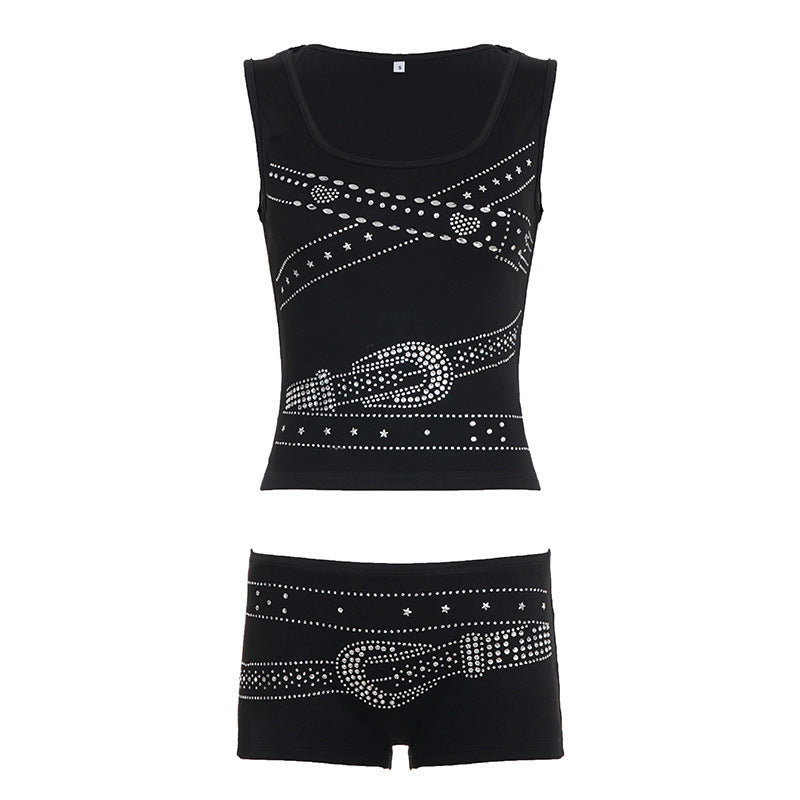 Damen ärmelloses Top mit Glitzer-Design und U-Ausschnitt Drune