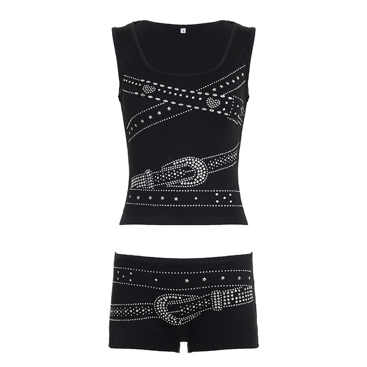 Damen ärmelloses Top mit Glitzer-Design und U-Ausschnitt Drune