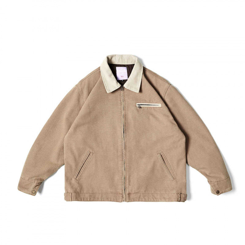 Unisex Weit geschnittene Blousonjacke im Worker‑Look mit Cordkragen und Brustreißverschluss Drune