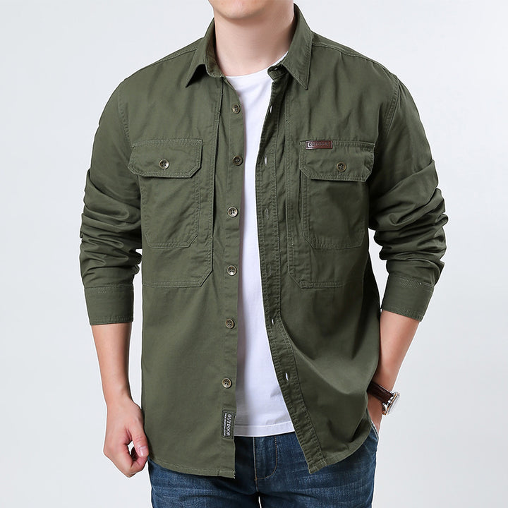 Herren nan lässige Utility-Hemdjacke aus Baumwoll-Twill mit zwei aufgesetzten Brusttaschen und knöpfbarer Front Drune