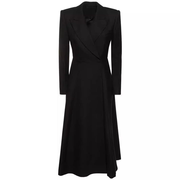 Damen langer taillierter Blazer‑Mantel mit Maxi‑Länge und strukturierten Schultern Drune