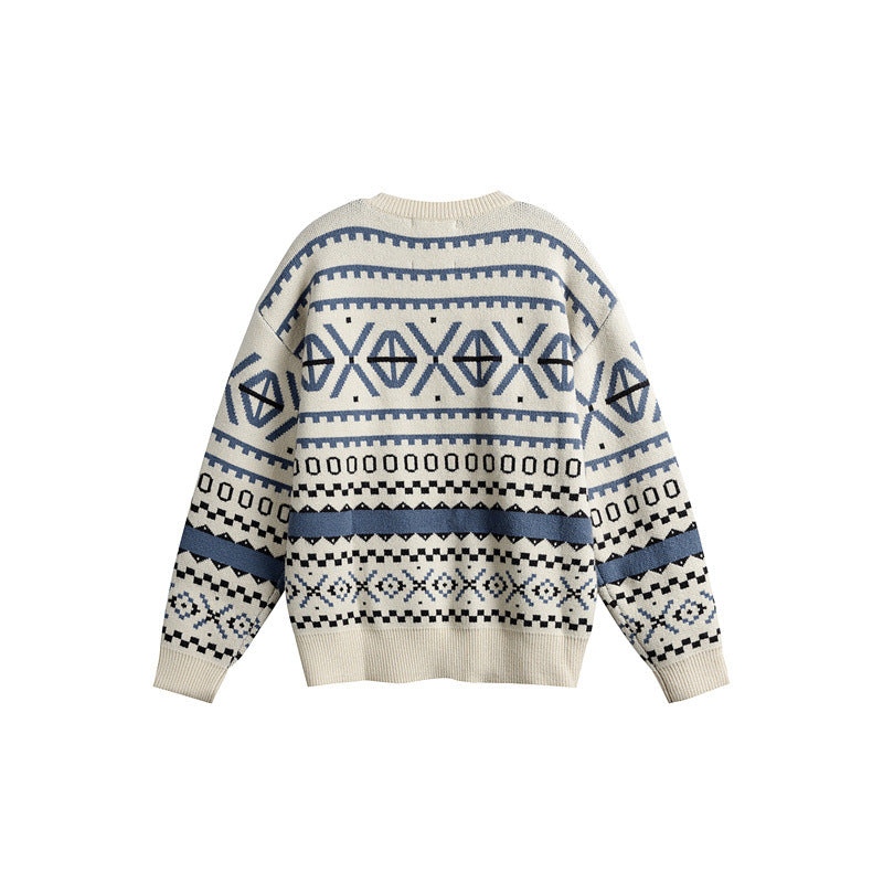 Unisex Gemusterter Grobstrickpullover im Norwegerstil mit Rundhals Drune