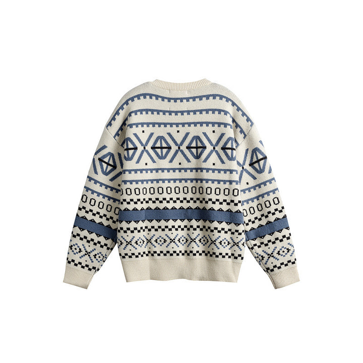 Unisex Gemusterter Grobstrickpullover im Norwegerstil mit Rundhals Drune