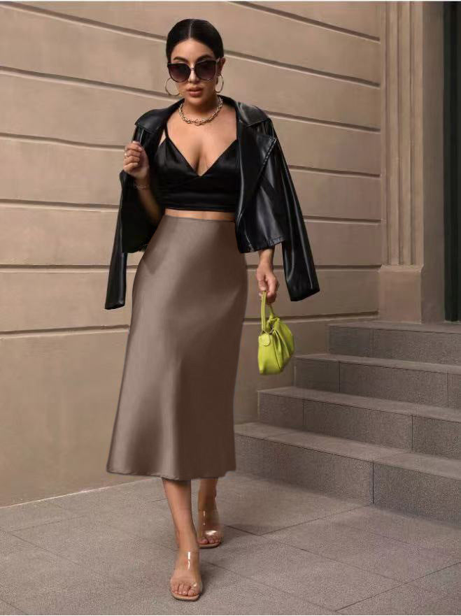 Damen Satin Rock mit schwingendem Saum und elegantem Schnitt Drune