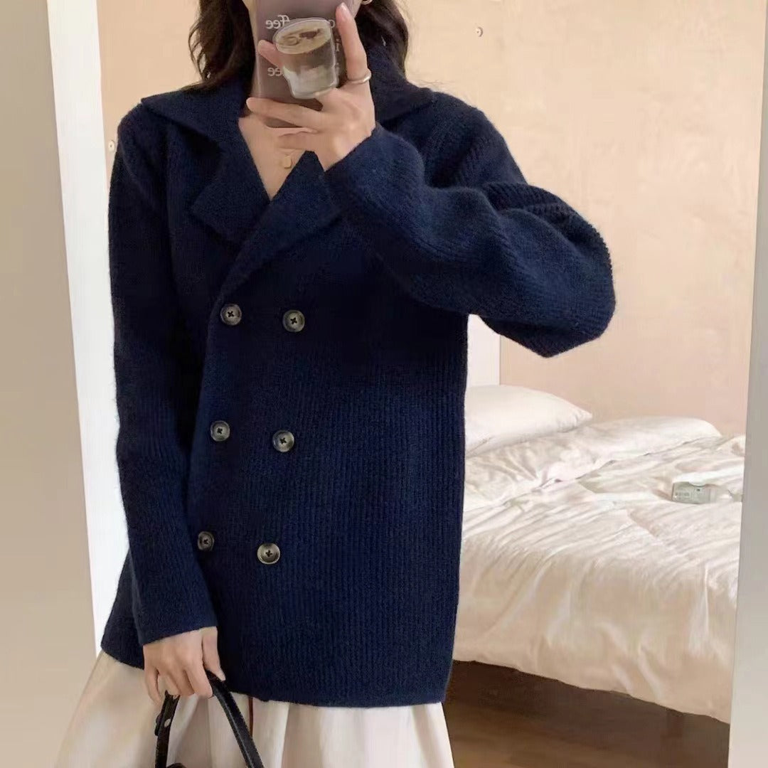 Damen elegante Strickjacke mit doppelter Knopfleiste und lässigem Schnitt Drune