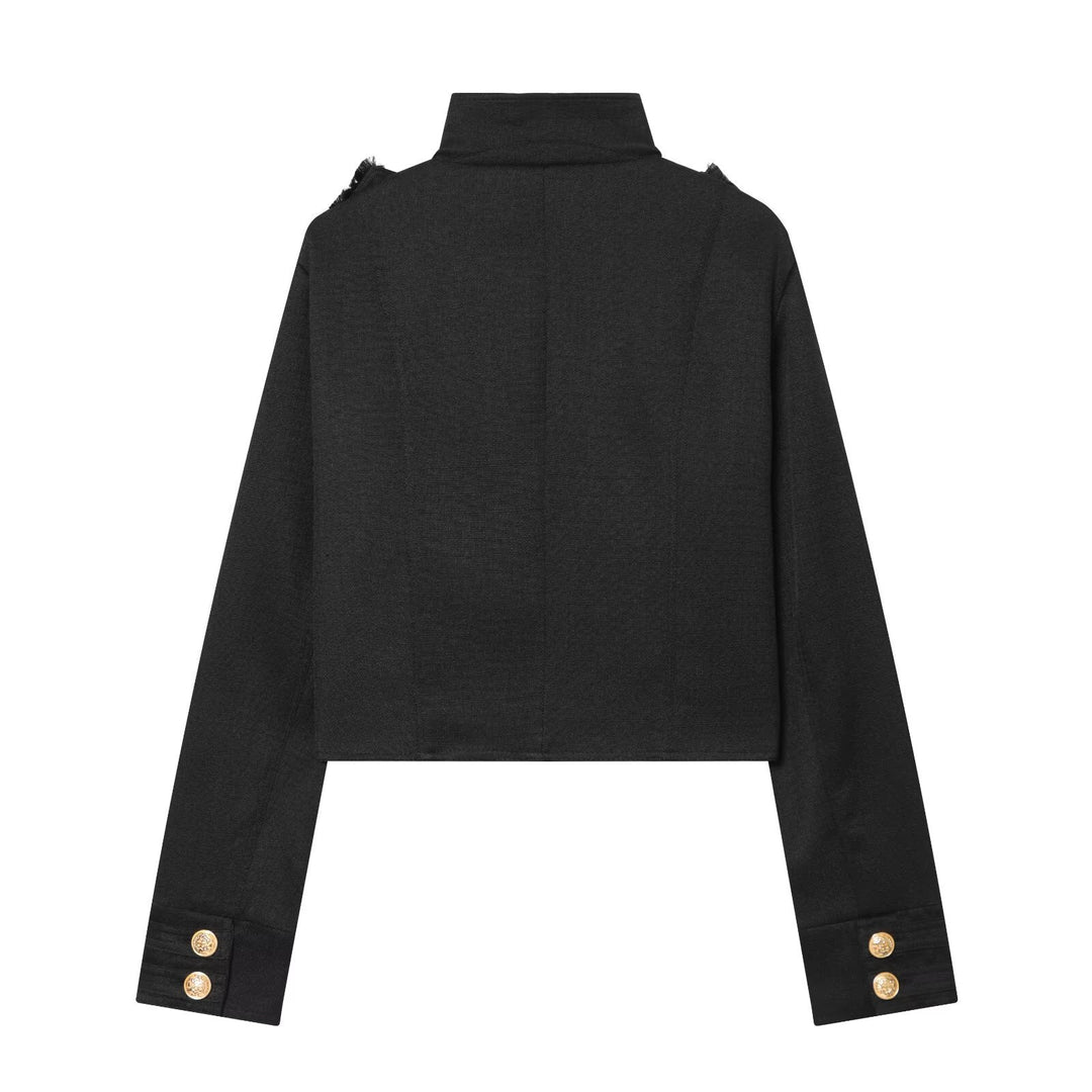 Damen Cropped Uniformjacke im Militärstil mit Stehkragen und Zierknopfleiste Drune