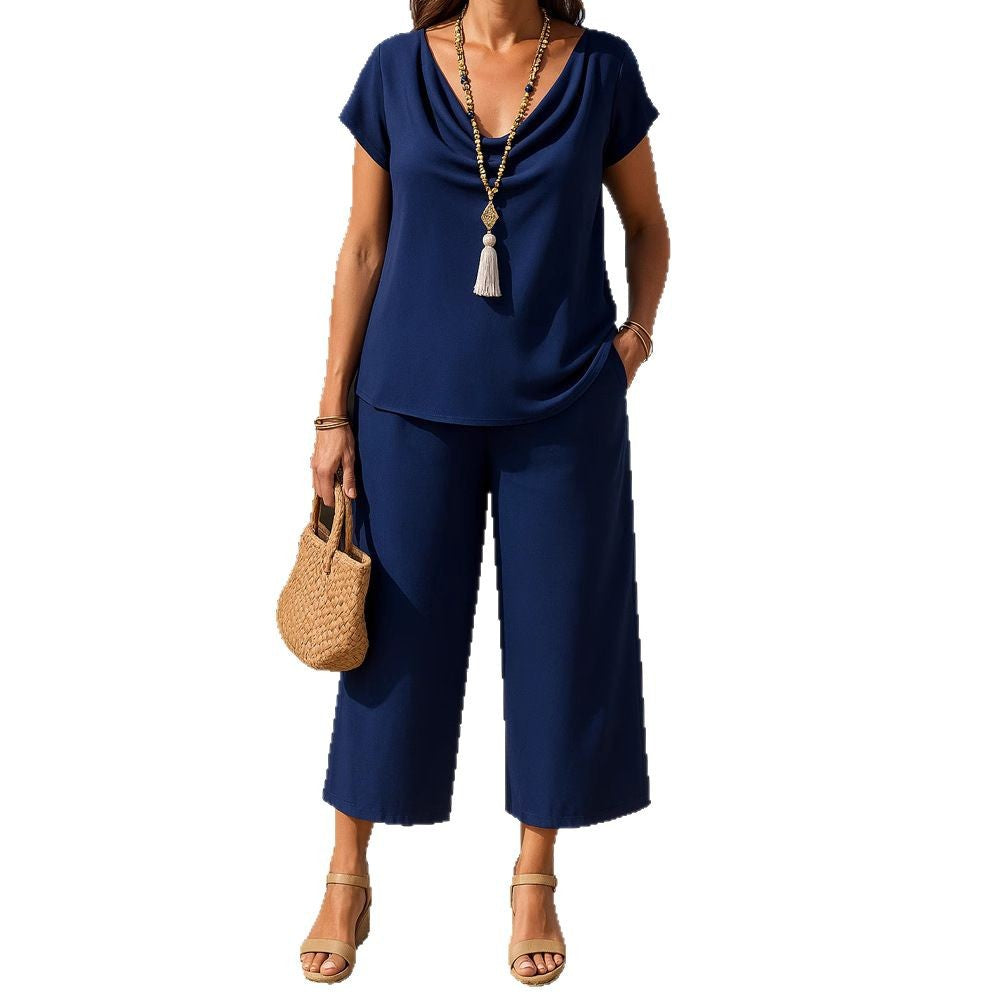 Damen bequemes Set aus lässigem Oberteil und weit geschnittener Hose Drune