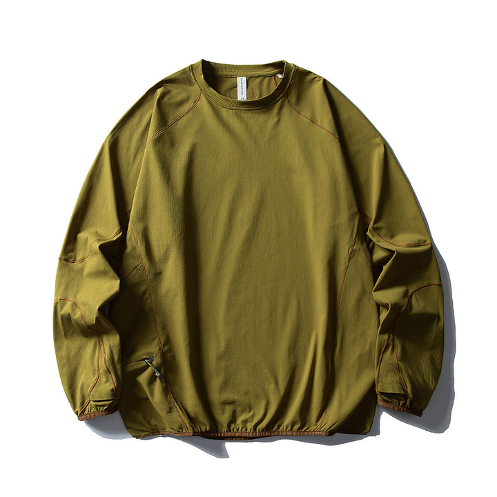 Unisex Technischer Oversize Rundhals-Pullover mit Flatlock-Nähten und seitlicher Reißverschlusstasche Drune