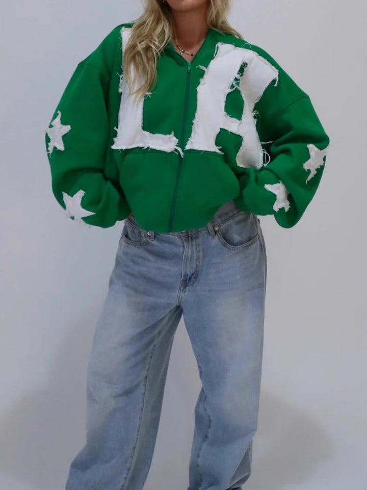 Damen Modischer Kapuzenpullover mit kreativen Aufnähern