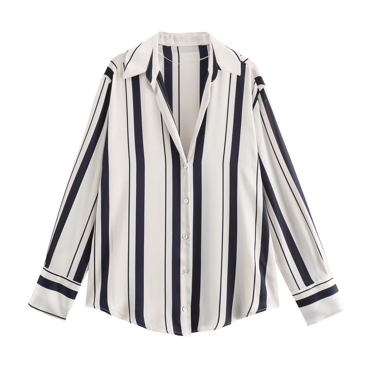 Damen Oversized Satinbluse mit Hemdkragen und breiten Manschetten Drune