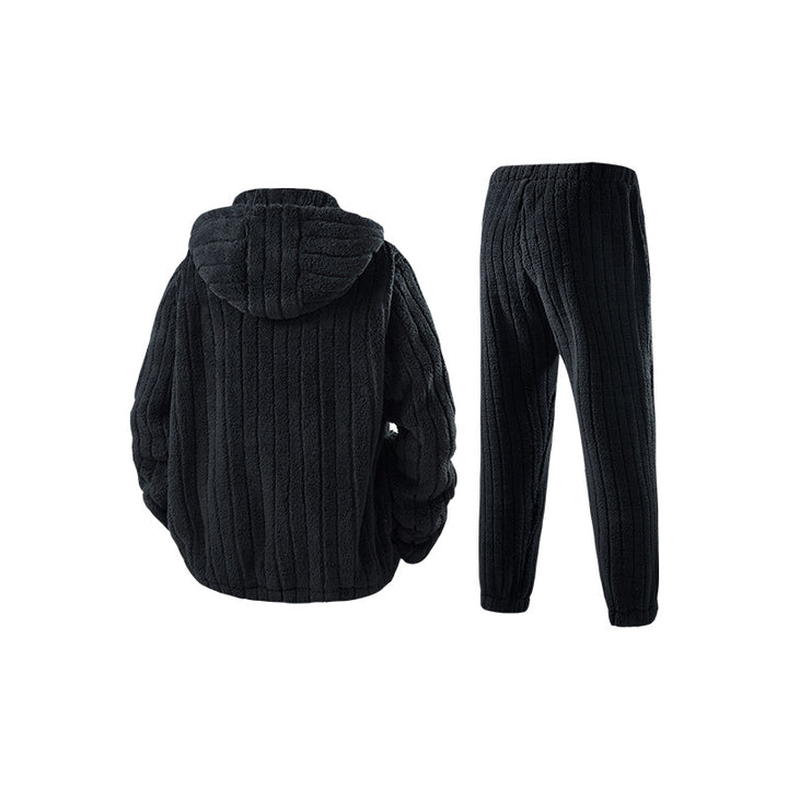 Herren Sherpa-Fleece-Set mit Kapuzenjacke, Reißverschluss und elastischer Jogginghose Drune
