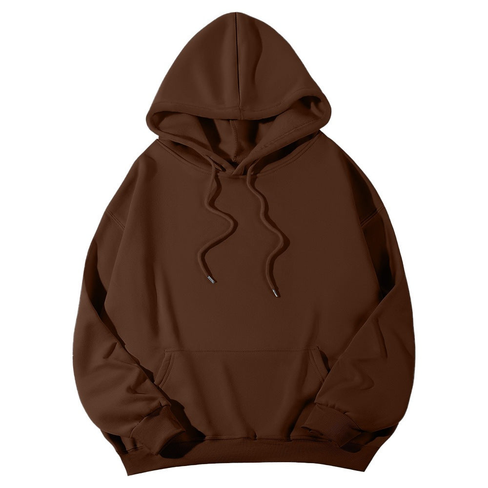 Unisex minimalistischer Kapuzenpullover mit verlängertem Rücken und Kängurutasche Drune