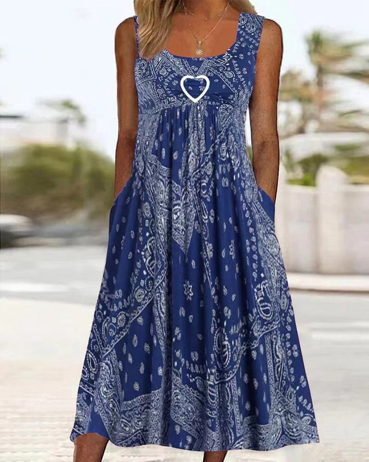 Damen Sommerliches Maxikleid mit elegantem Bandana-Muster und praktischen Taschen Drune
