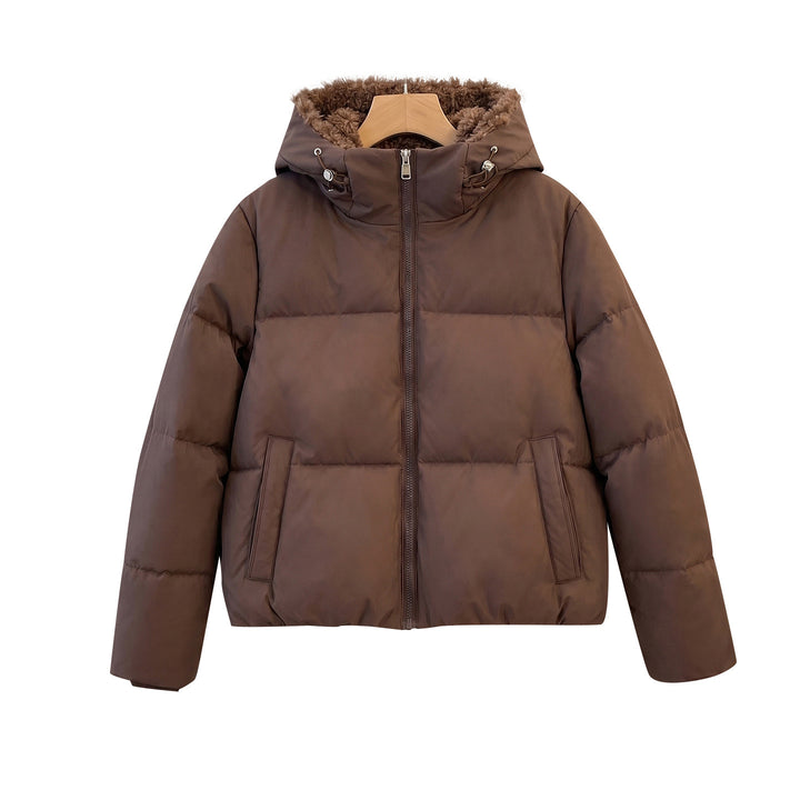 Damen nan kompakte Steppjacke mit Sherpa-Innenkapuze, wärmender Thermoisolierung und verdecktem Zweiwege-Reißverschluss Drune
